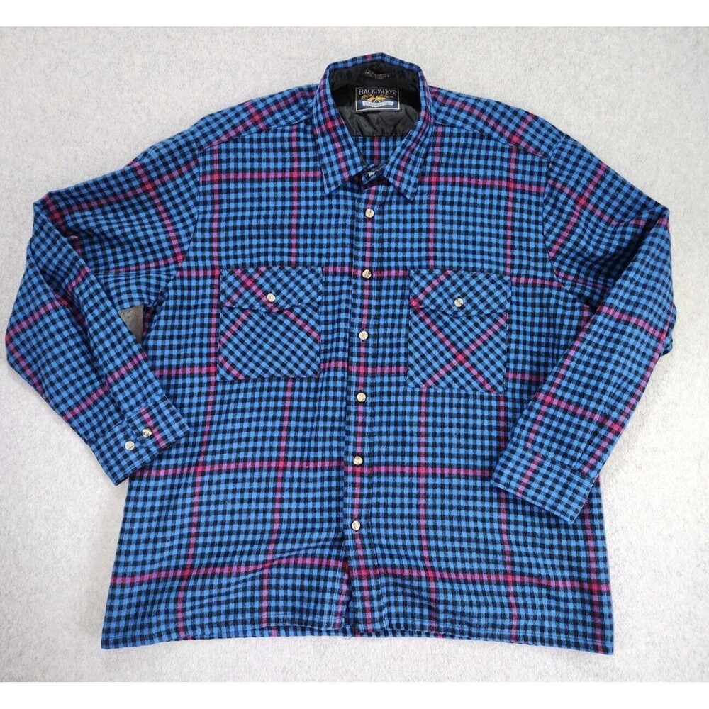 Vintage Backpacker Shirt‎ Mens XL Black Blue Plaid Flannel 90s Grunge Skater